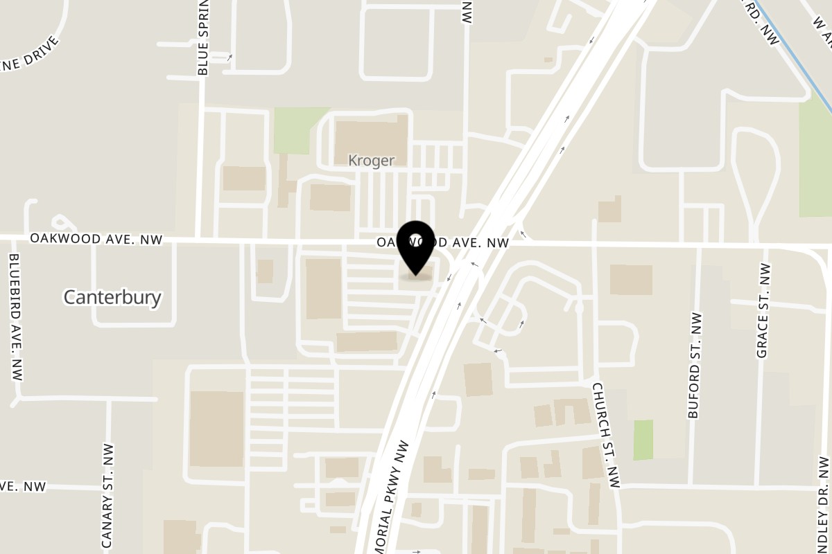 Map showing the location of S & V Down Home Cooking on 1407 Memorial Pkwy NW in Huntsville